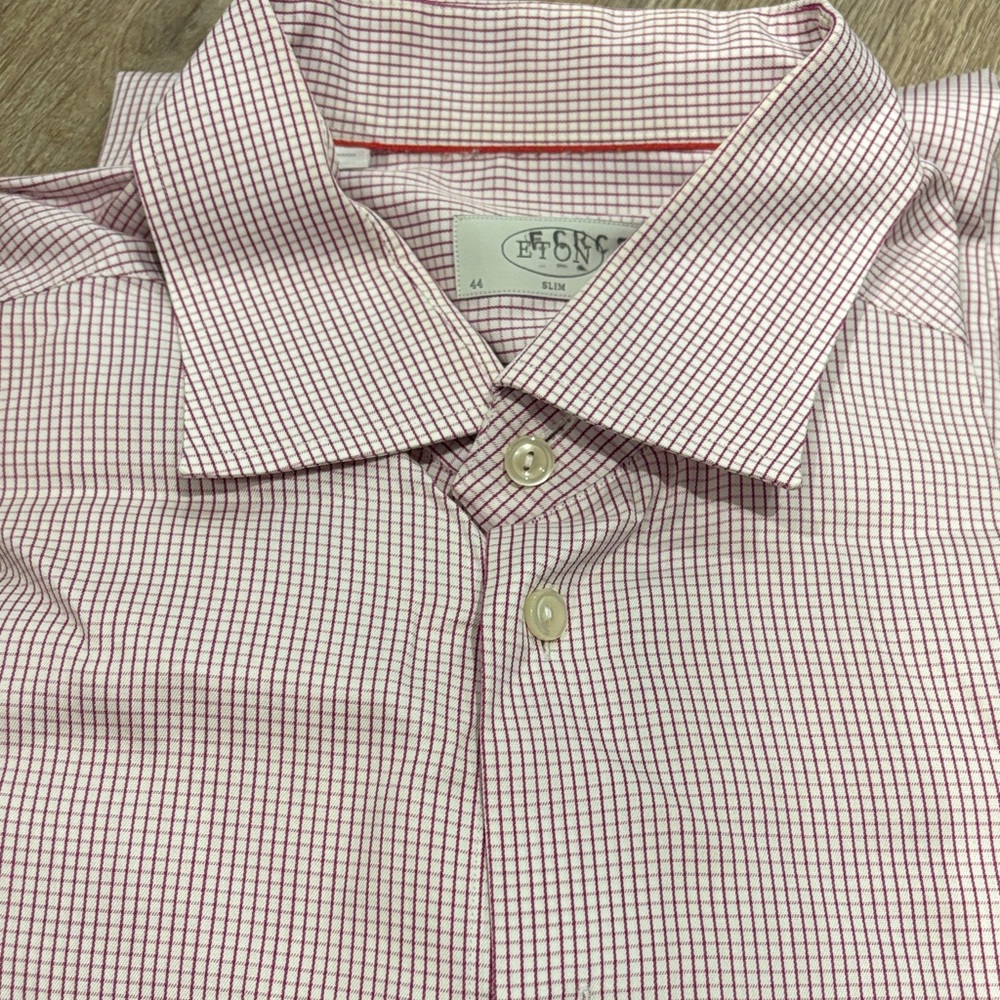 Eton Men's Red and White Checkered Shirt